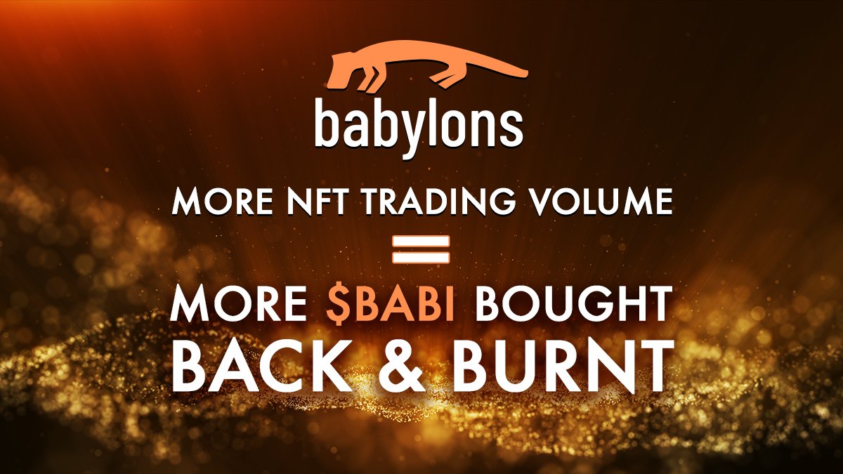 BabylonsNFT's tweet photo. 🥳 1st $BABI Token Burn in History will take place tomorrow!

🦊 More #NFT trading volume on Babylons #NFTmarketplace equals more #BABI tokens bought back from the market &amp; burnt from circulating supply.

🔥 Stay tuned for burn details &amp; exciting news! 👇

https://t.co/aqRKxUfY4k https://t.co/sNJhq1IZa8