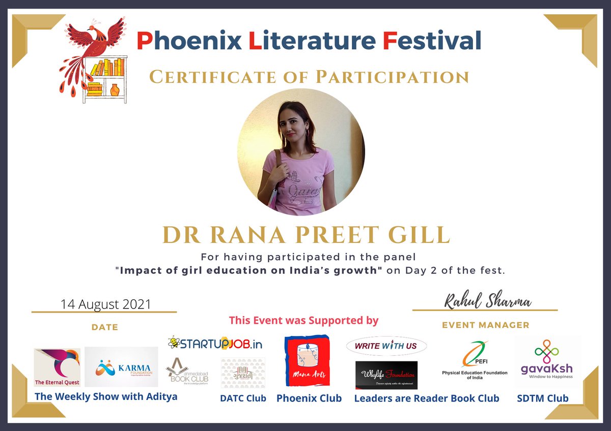 PhoenixLitfest's tweet photo. PLF expresses its gratitude to DrRana Preet Gill for their support and help PLF became a huge success
@DrRanaPreetGill
You have given us confidence to continue, doing the good work
#plftalks #plf #litfest #gratitude #phoneixliteraturefestival https://t.co/SfwuOijDKz