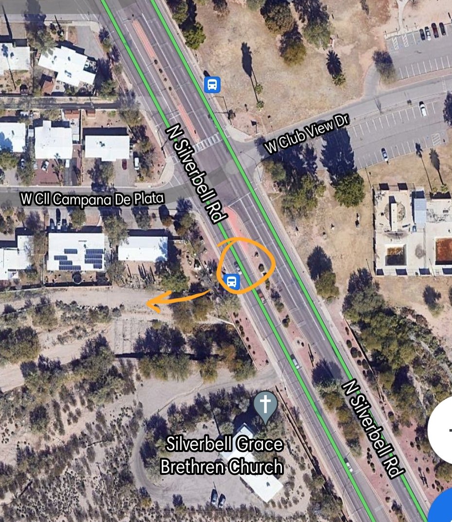 estriner's tweet photo. @whatsuptucson saw a post earlier so I thought I'd leave something here.
Around 10:30 pm I witnessed a dog get hit by a car in the circled area. I pulled over and saw the dog walking into the wash (arrow). The dog was black and white, medium size (see comments for more info) https://t.co/Fkx3J4isW1