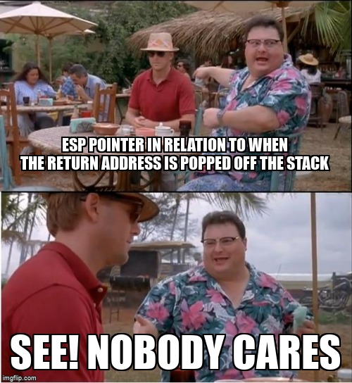 overflow_meme's tweet image. ESP pointer in relation to when the return address is popped off the stack stackoverflow.com/questions/6896… #stackframe #assembly #stackpointer #x86