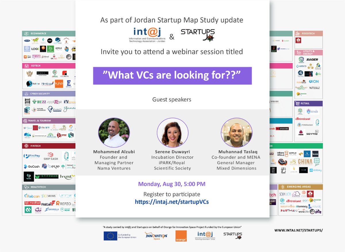 intajICTJO's tweet photo. ๐ขDon't miss participating in โWhat #VCs are looking for?" Webinar, organized as part of #Jordan_Startup_Map_Study update
Tomorrow, Aug30 โฐ5PM
to participate, please fill the registration form ๐
https://t.co/3NXAtOQCT9
@motaslaq @SereneDuwayri @mzu3bi @startupjo https://t.co/gliwZXKqjL