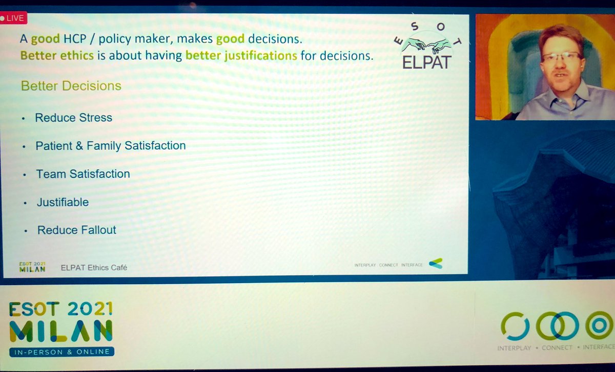 lucy_dames's tweet photo. How can we make good decisions? @dalecgardiner now discusses the ‘Moral Balance’ and is there an easy way to navigate medical ethics? #ESOTCongress #ELPAT https://t.co/rYtJzpVIGt