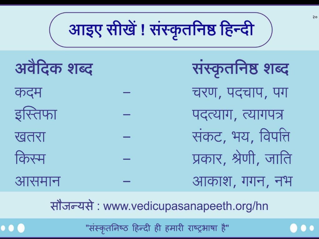Roopash91341391's tweet photo. Let's learn!#SanskritisedHindi
Non-vedic words v/s Sanskrit words
"Sanskritish Hindi is our national language" #SpiritualSunday
#SundayMotivation #SundayThoughts
#VedicValues
#sundayvibes https://t.co/VCmKB59tUn