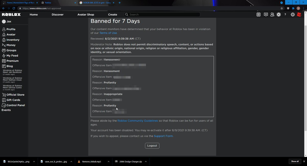 This Is Currently Happening On Roblox People Are Getting Banned For 7 Days For Saying Gay I Blurred Stuff Out Because I Did Some Bad Stuff <a href="/SharkBloxYT/">SharkBlox🦈</a> <a href="/KonekoKittenYT/">Kitten✨</a> <a href="/Roblox_RTC/">RTC</a>