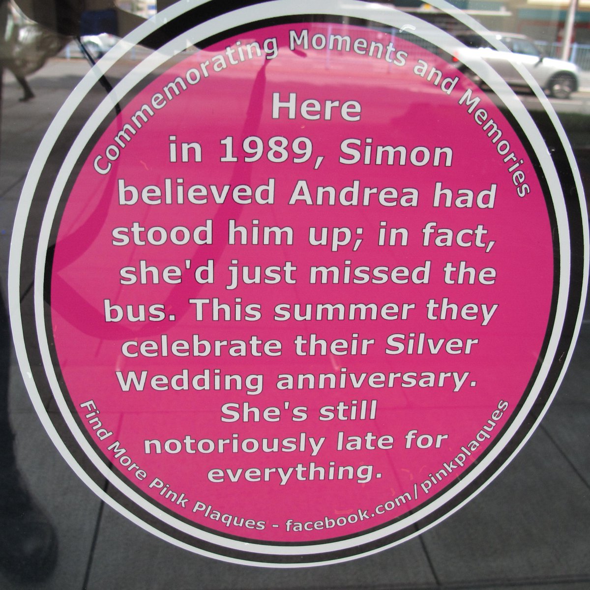 Commemorating Simon and Andrea at <a href="/TRPlymouth/">Theatre Royal Plymouth</a> 😀 Thanks to TRP for hosting this plaque and to Simon and Andrea for the memory and photo :) - Pink Plaques - sponsored by <a href="/mayflower400uk/">Mayflower 400 UK</a> with <a href="/plymouthcc/">Plymouth City Council</a> <a href="/theboxplymouth/">The Box, Plymouth</a> <a href="/PlymCultureUK/">Plymouth Culture</a> with additional support of <a href="/PlymCityCentre/">Plymouth City Centre Company</a>