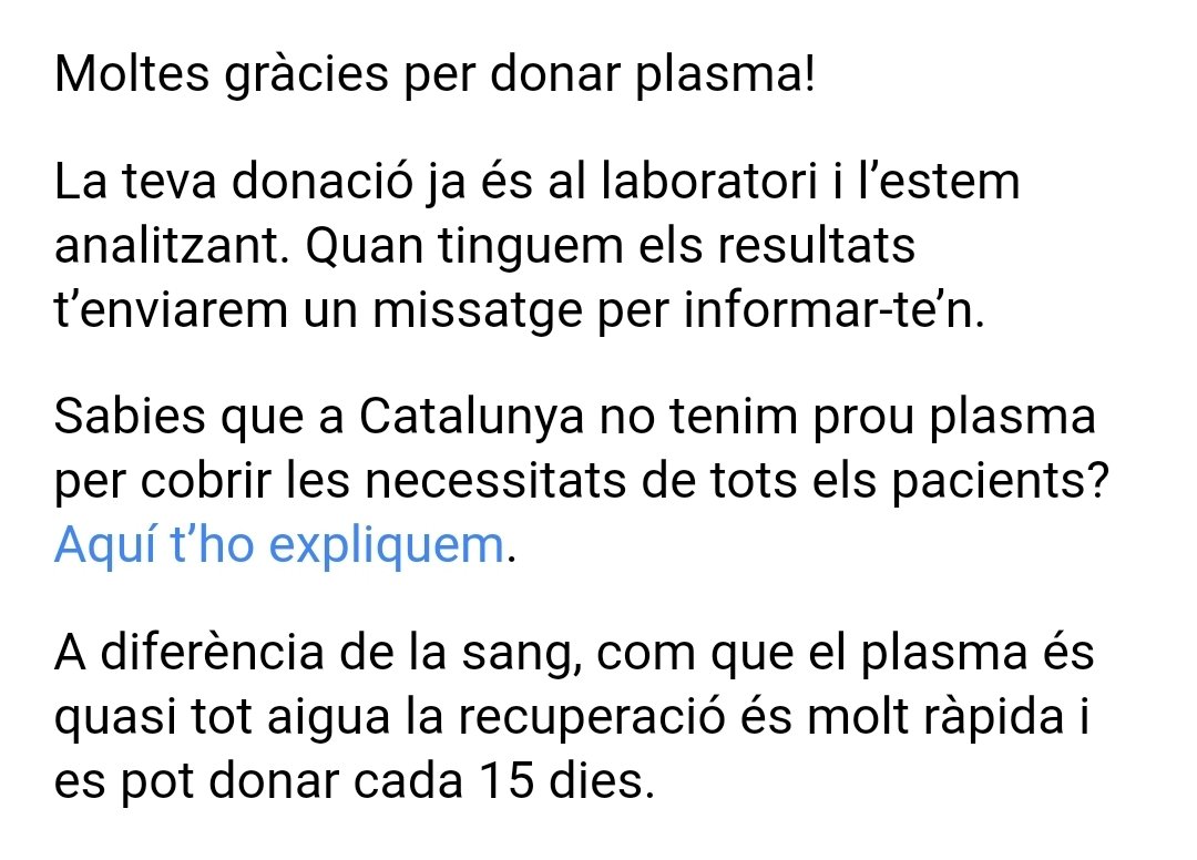 Sabies que a Catalunya no tenim prou plasma per cobrir les necessitats de tots els pacients?
<a href="/donarsang/">Banc de Sang</a>, dóna plasma!!