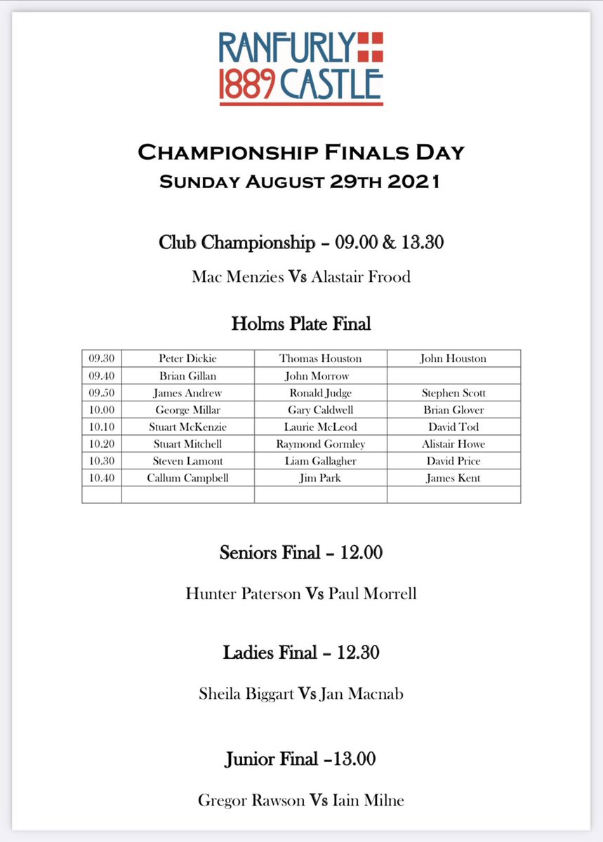 Our 2021 Championship Finals Day is underway with the Club Championship finalists, Alastair Frood &amp; Mac Menzies leading the way…..

Good luck to all competitors today! ⛳️🏆