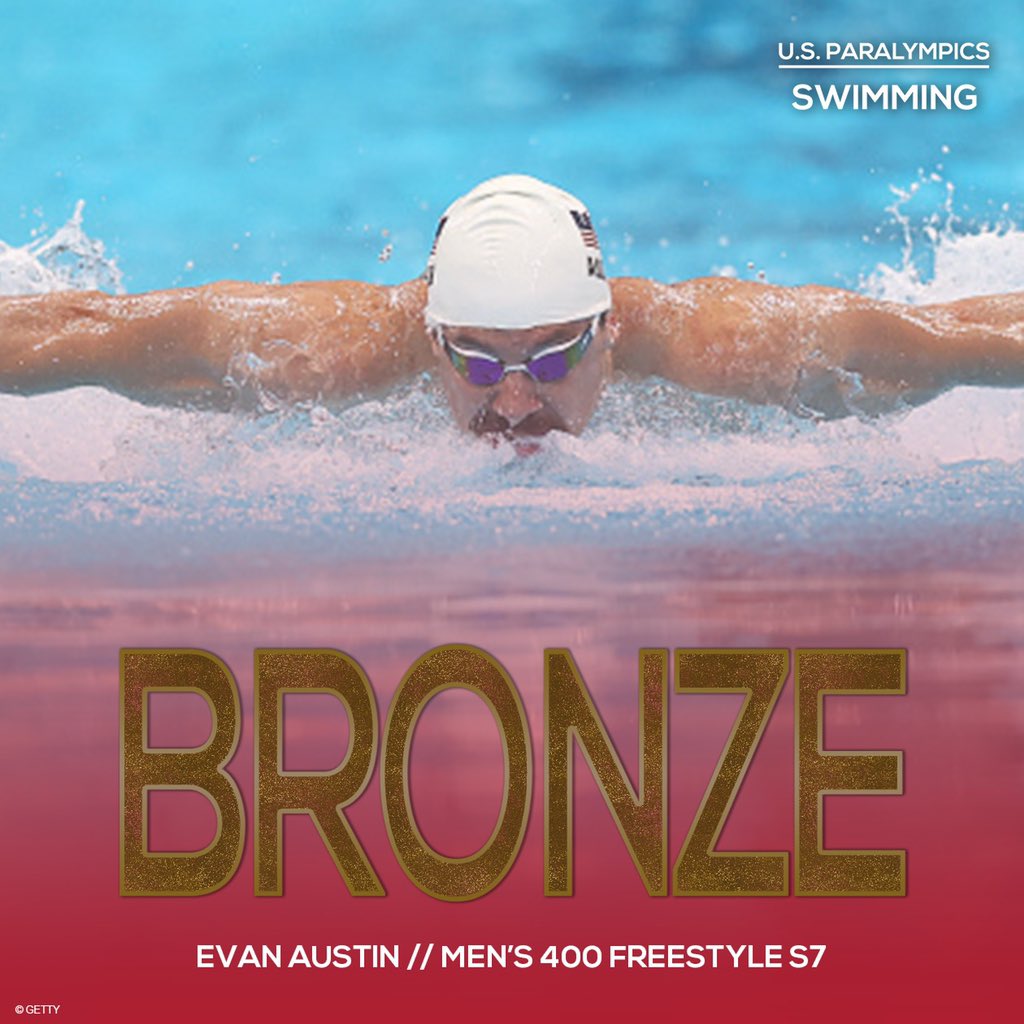 U.S. Paralympics Swimming (@usparaswimming) on Twitter photo WHAT. A. FINISH. 👏
<a href="/E_A_swim/">Evan Ryan Austin, PLY</a> closes strong to take bronze for his first career Paralympic medal in the 400m freestyle S7, clocking 4:38.95.
#TokyoParalympics🗼 #ParaSwimming #TeamUSA WHAT. A. FINISH. 👏
<a href="/E_A_swim/">Evan Ryan Austin, PLY</a> closes strong to take bronze for his first career Paralympic medal in the 400m freestyle S7, clocking 4:38.95.
#TokyoParalympics🗼 #ParaSwimming #TeamUSA