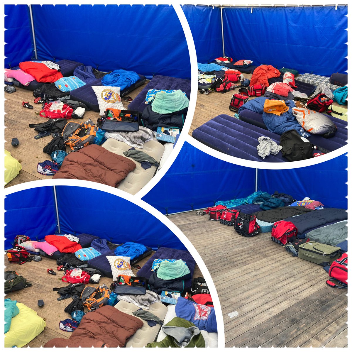 Svn69Nijeveen's tweet photo. Daar waar de tenten gisteren zo strak ingericht waren (kleine foto rechtsonder) zo’n slagveld was het vanmorgen! Nu eerst opruimen en dan een clinic van ons eerste! #clubhart #Nijeveen #voetbal #tentsafari https://t.co/PREpucaiUb