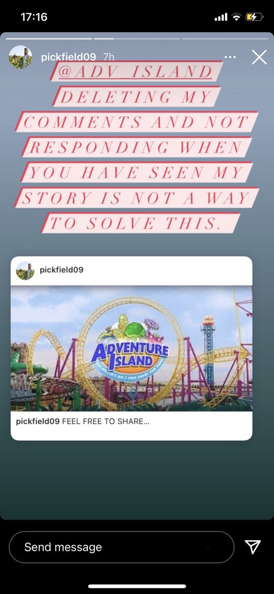 TaraWright32's tweet photo. @Adv_Island do not support / vote / aid adventure island, they discriminate &amp; refuse to acknowledge, they have deleted posts detailing how they refused to allow a girl with no right arm wear her wristband on her left arm. Because of policy. #bekind https://t.co/ozR1kbkWVO