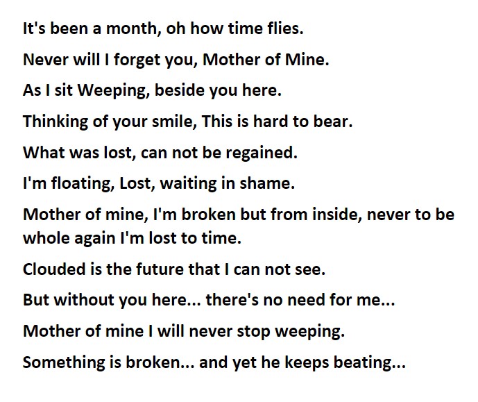 Conejo82_'s tweet photo. I had written this for my Mother after her passing 8-7-13'
and with all that surrounds me now, what must be faced. I find it fitting https://t.co/zT1QVPE4Bd