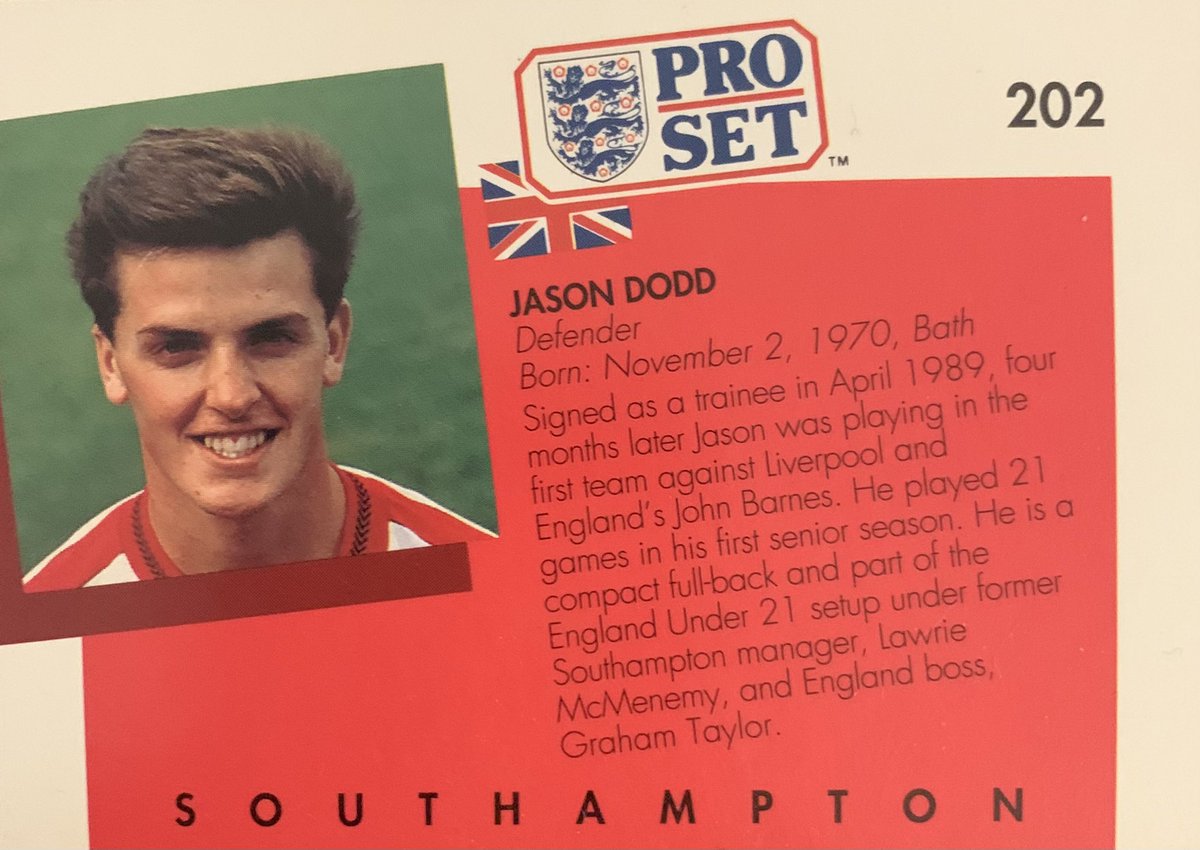 daily_set's tweet photo. Jason cost @SouthamptonFC a whopping £15k from Bath in ’89, where he spent the next 16 years, playing over 400 games. He was club captain when he missed out on an FA cup final vs @Arsenal due to injury. Won 8 @England U21 caps. #ProSet #ProSetDaily #SouthamptonFC #JasonDodd https://t.co/6VpQ5tYeoy