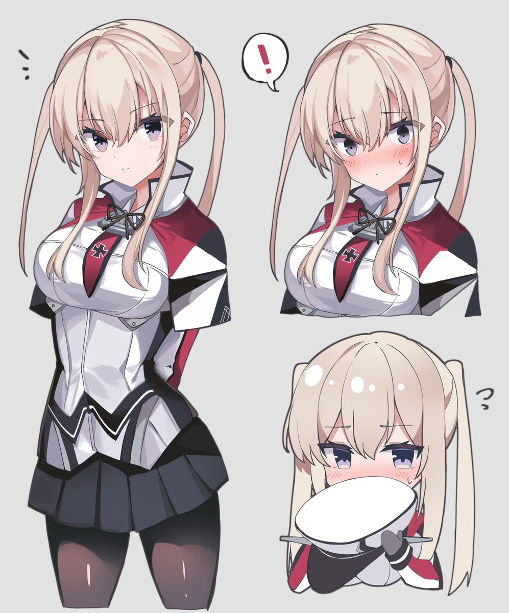 graf zeppelin (kancolle) 1girl blonde hair pantyhose twintails skirt hat !  illustration images