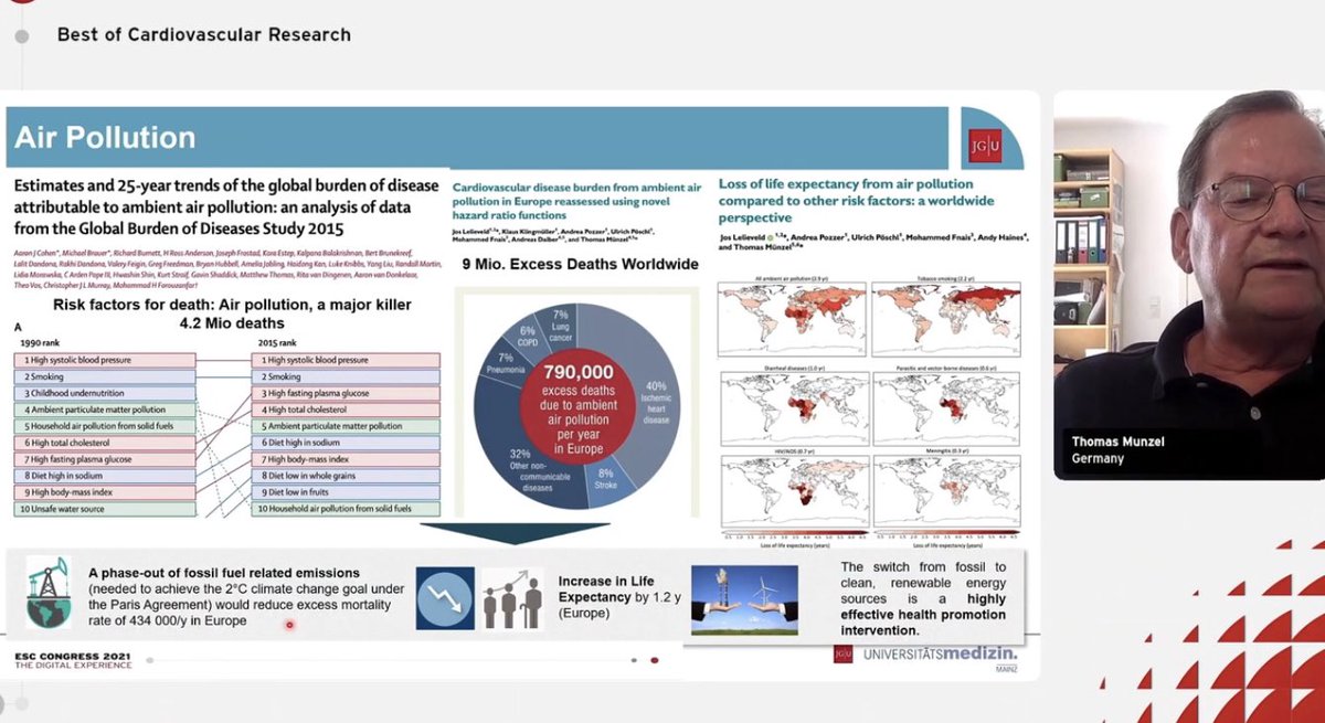 CVR_TomaszGuzik's tweet photo. Prof Thomas Münzel explores the importance of environmental factors on #CVD
❤️⬆️#AirPollution = ⬆️CVD induced excess mortality
❤️⬆️noise #pollution = ⬆️#inflammation of #aorta
❤️⬆️light pollution = ⬆️risk #CHD 
❤️constructing #heart-healthy cities may ⬇️ CVD risk
#ESCCongress https://t.co/ZgYZQD2gjP