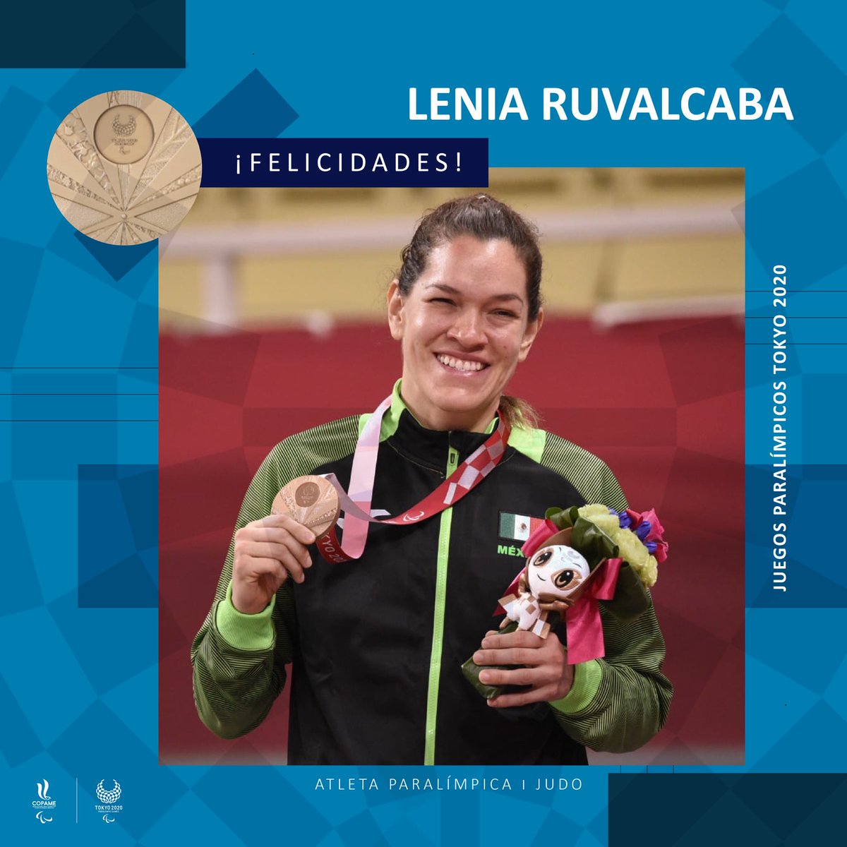 🥉❤️🇲🇽 BRONCE MEXICANO 🇲🇽❤️🥉

¡SEXTO METAL, #FamiliaParalímpica! 🇲🇽❤️🥉

Lenia Ruvalcaba Álvarez sacó el carácter y contundencia que le caracteriza para confirmar su lugar en la élite mundial al obtener la medalla de bronce en Judo, categoría -70 Kg.   🤩🥋🔥🥉🇲🇽