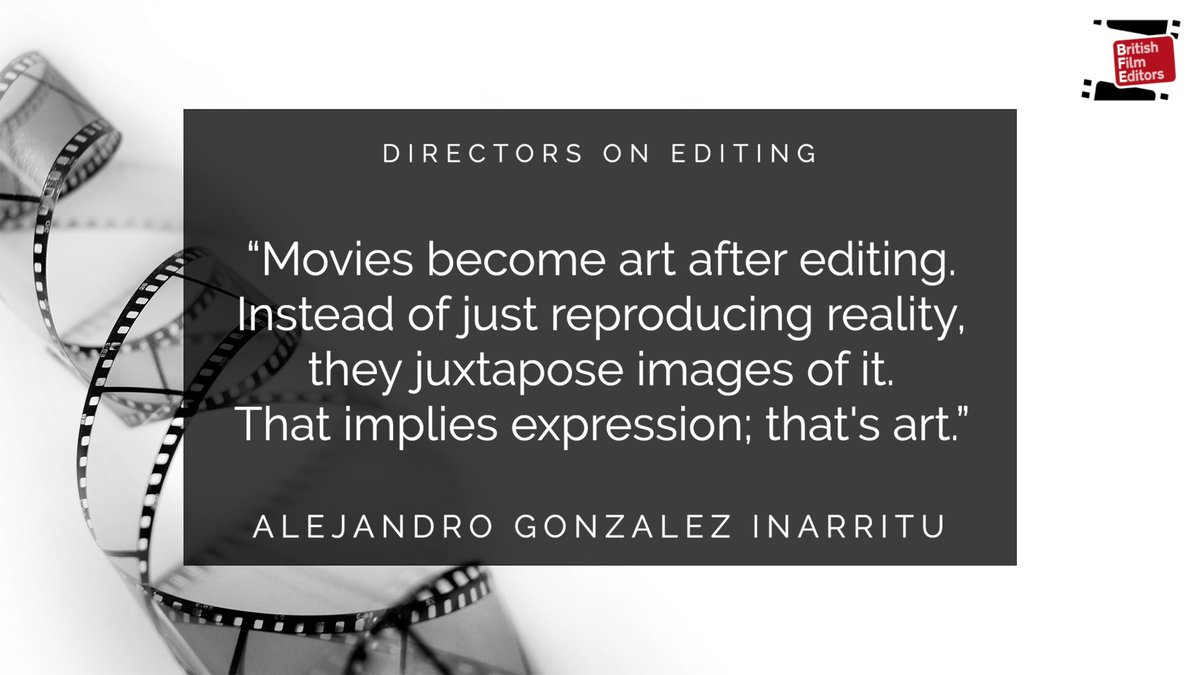 BFEditors's tweet photo. Directors #OnEditing - Alejandro Gonzalez Inarritu - https://t.co/zC6luNkgca

Director of ‘Birdman or (The Unexpected Virtue of Ignorance)’

“Movies become art after editing. Instead of just reproducing reality, they juxtapose images of it. That implies expression; that's art.” https://t.co/9nVGbFDwON