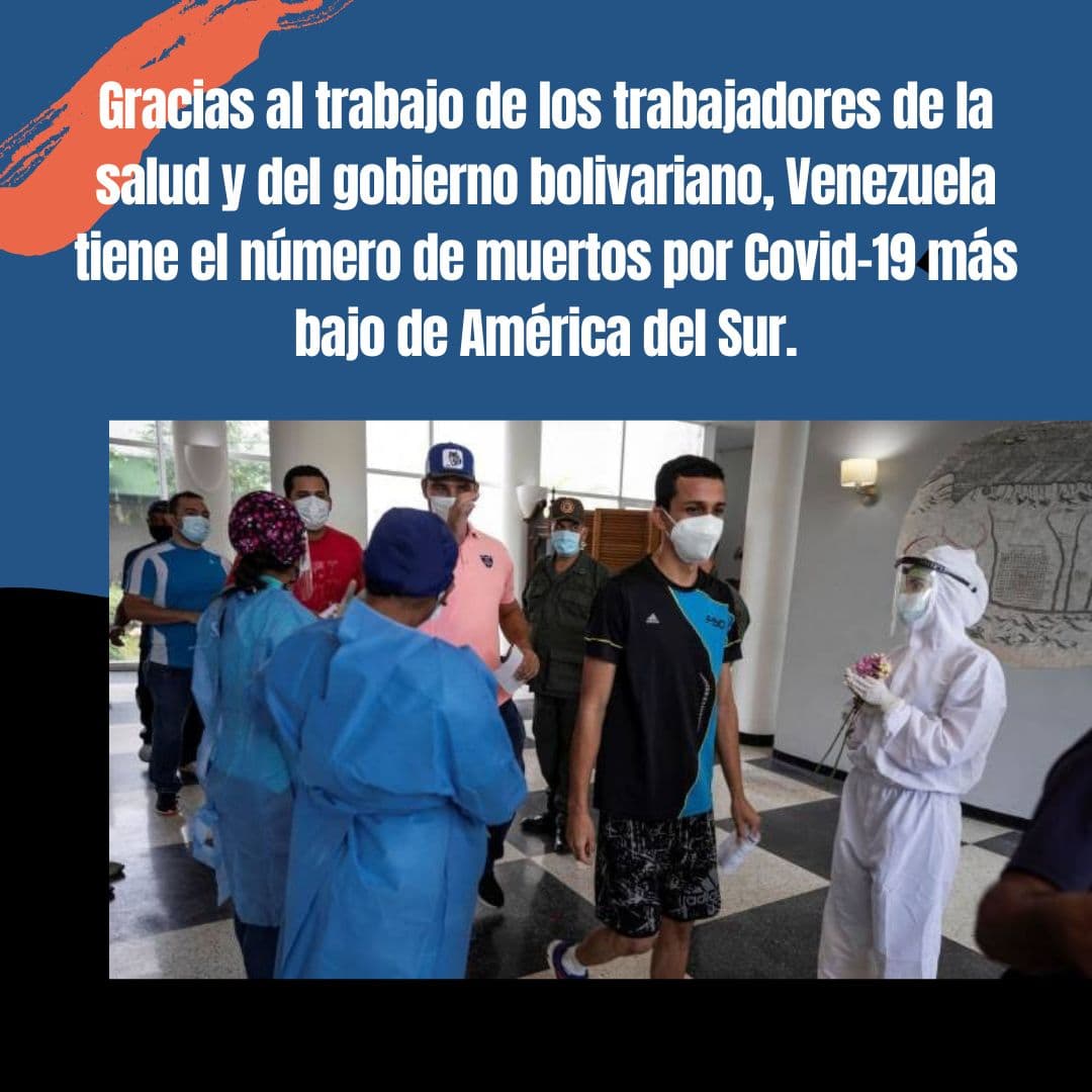 Gracias al trabajo de los trabajadores de la salud y del gobierno bolivariano, Venezuela tiene el número de muertos por Covid-19 más bajo de América del Sur. #COVID19nsw #gvb