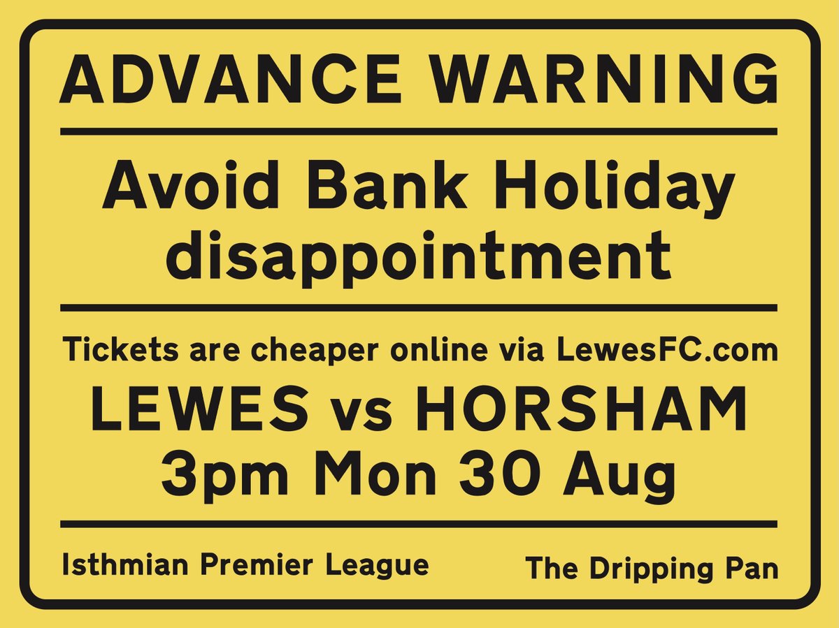 LewesFCMen's tweet photo. Lewes v @HorshamFC
ONLINE TICKET SALES CLOSE 12:30pm on Monday.
Save time, save money😉
And ideally, please get the train, as the ground is just 2 mins from the station. #SaveMoneySaveThePlanet 🌏 https://t.co/AV5Y5sN84H