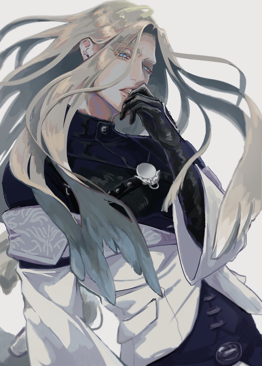 long hair solo gloves blue eyes 1boy male focus black gloves  illustration images