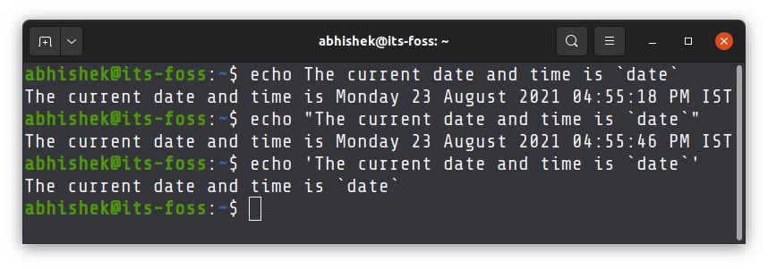 LinuxHandbook's tweet image. Double quotes interpret back quotes, but single quotes ignore its special meaning.

Explained: Differences Among Various Quotes in Bash Shell
▸ linuxhandbook.com/quotes-in-bash/

#LinuxLearning #LinuxHandbook #Linux #Bash #Shell