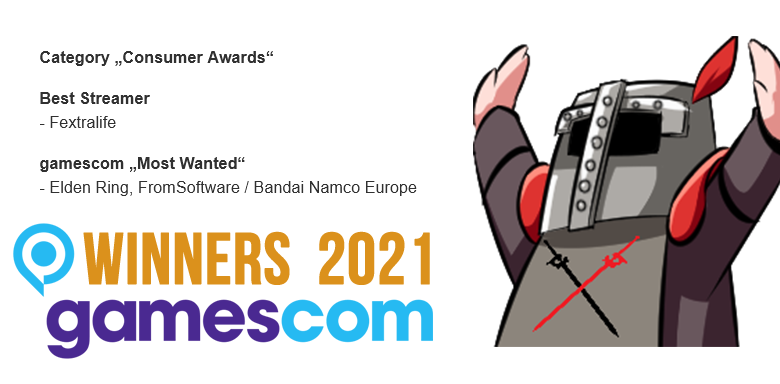 Fextralife's tweet photo. It's OFFICIAL! @ELDENRING voted MOST WANTED and @Fextralife voted BEST STREAMER ~~~ Congrats @BandaiNamcoEU @fromsoftware_pr  

Thank you everyone for the AMAZING support! https://t.co/3CulsMPnT3