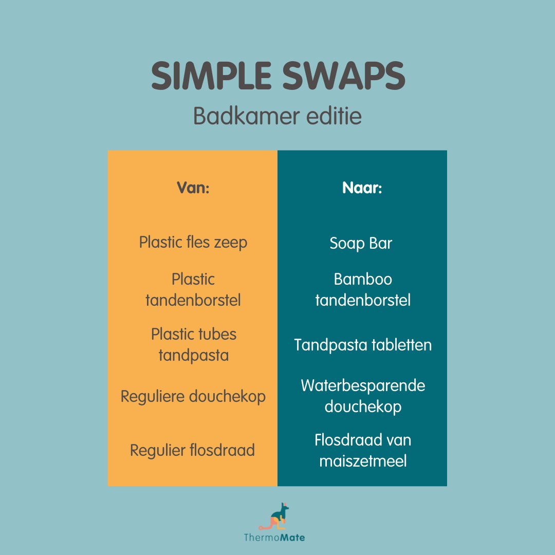 💚 Wil je groene stappen zetten maar weet je niet zo goed waar je moet beginnen? Vandaag delen we een makkelijk overzicht van kleine aanpassingen voor in de badkamer die je weer een stap verder helpen!⁠

Welke aanpassing missen wij nog?

#duurzaam #groenerleven #tips⁠