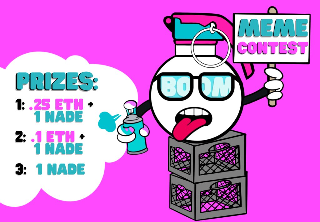 💣 Cryptonade Meme Contest is up and live in the discord! 

For details on now to participate and win the prizes head to discord.io/cryptonades

#NFTCommunity #cryptonades