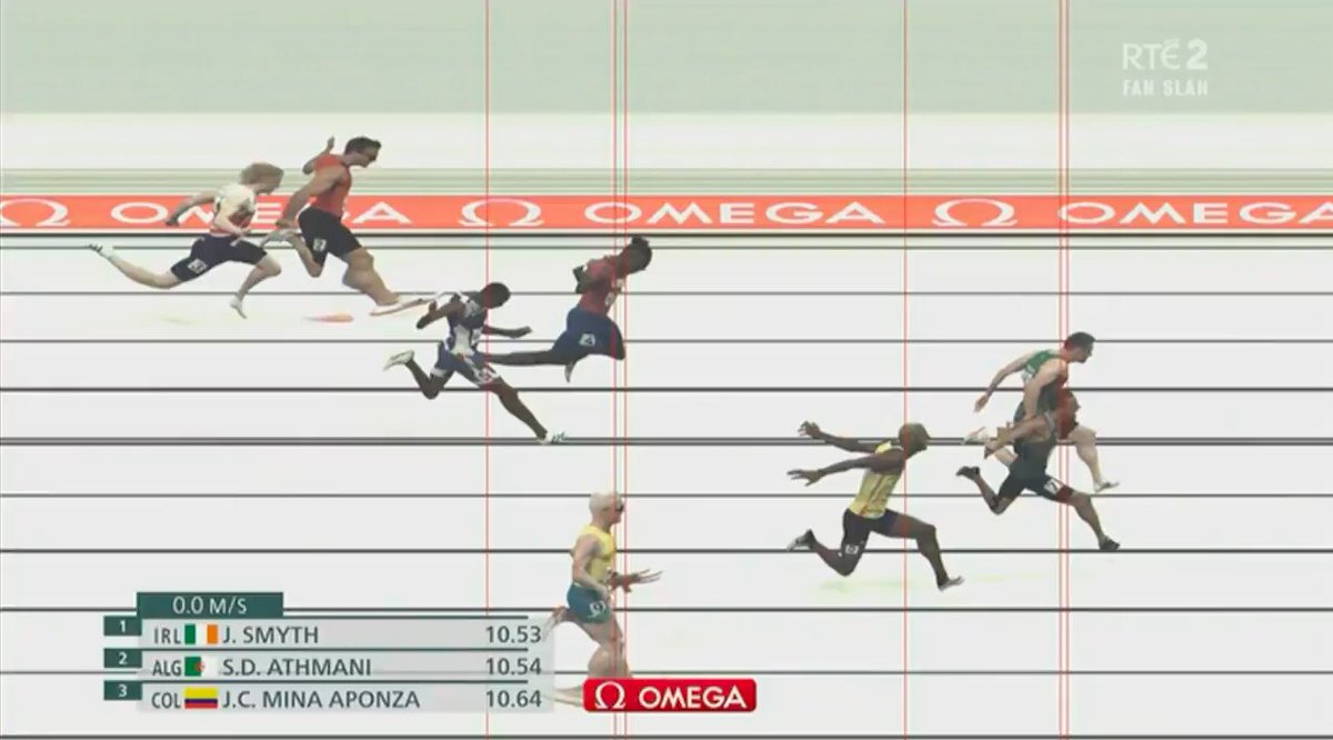 RTEsport's tweet photo. That's how close it was in the end as Jason Smyth took T13 100m gold - a hair's breadth #gold #Tokyo2020 #Paralympics #RTESport

📱 Live updates - https://t.co/STNF4Wjguq
 
📺 Watch live - https://t.co/3fIvL3Jwwv https://t.co/PpmnXOIvdi