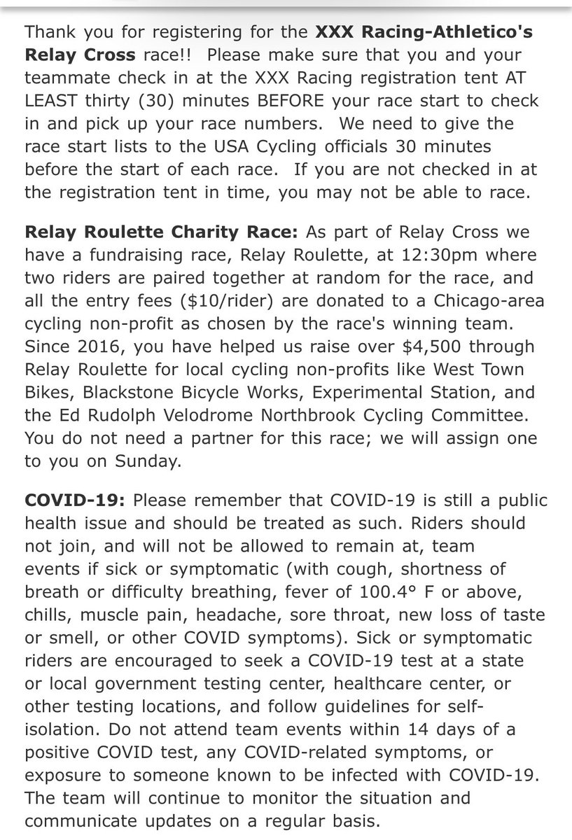 ChiCrossCup's tweet photo. Updates from @xxxracing for #RelayCX in case you’re not checking your emails.
Note possible delays due to @ChiMarathon
Also, there is NO day-of registration. https://t.co/4TWL20yHoz
