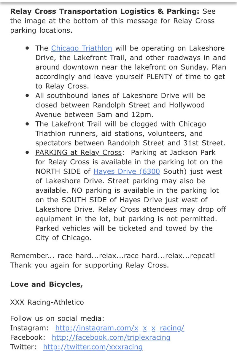 ChiCrossCup's tweet photo. Updates from @xxxracing for #RelayCX in case you’re not checking your emails.
Note possible delays due to @ChiMarathon
Also, there is NO day-of registration. https://t.co/4TWL20yHoz