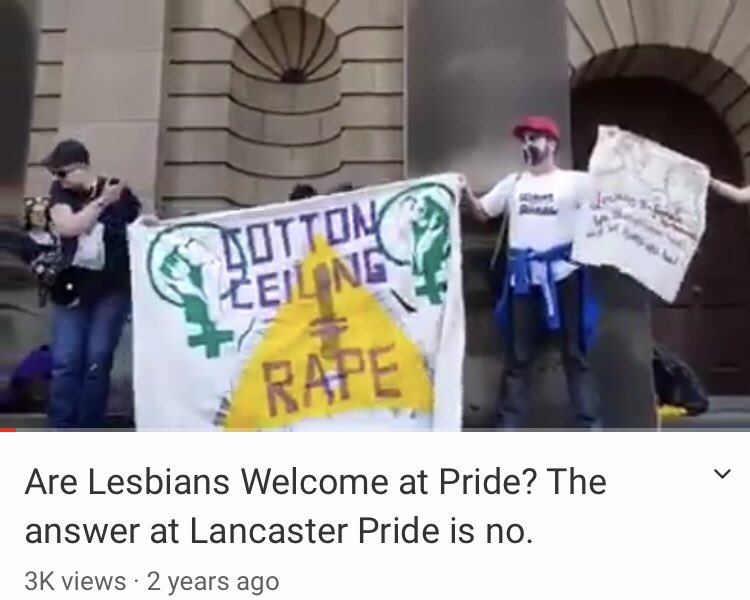 Belstaffie's tweet image. This happened to a group of lesbian protesters at @LancasterPride in 2019. We were surrounded, spat at and our placards ripped, by “queer” teenagers, that the organisers set upon us. We were also escorted away by the police for our own safety. youtu.be/tcX11sKKUWM via @YouTube