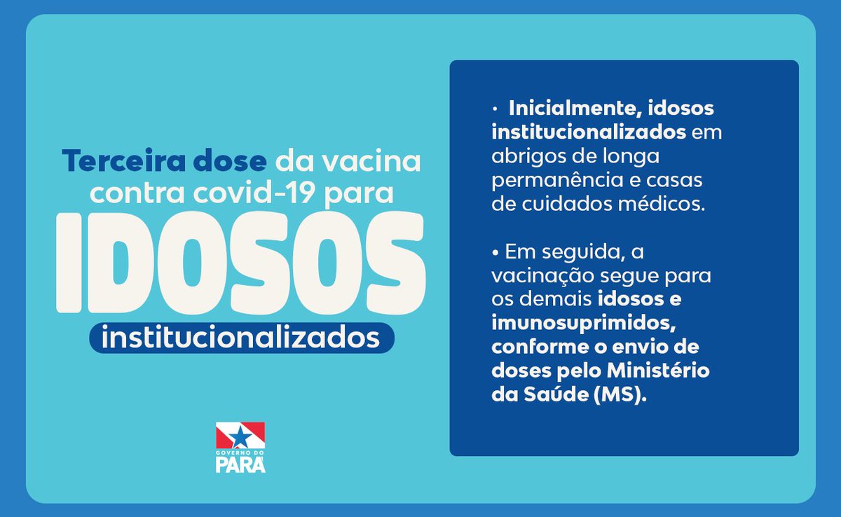 #BoraVacinar I Iniciou hoje (28), a aplicação da terceira dose da vacina para idosos que estão institucionalizados.💉

A próxima etapa atenderá idosos que receberam as duas primeiras doses no começo da campanha de vacinação.👵🏽👨🏻‍🦳