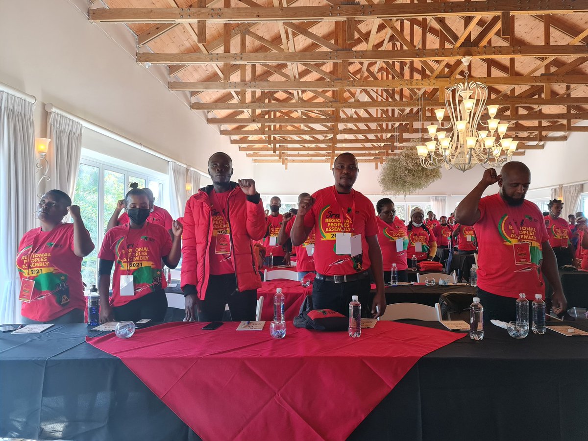 EFFKZN CCT Deployee Commissar Mathapelo Siwisa leading delegates with a National Anthem ahead of the 3rd iLembe Regional People's Assembly @EFFSouthAfrica #EFFRPAs