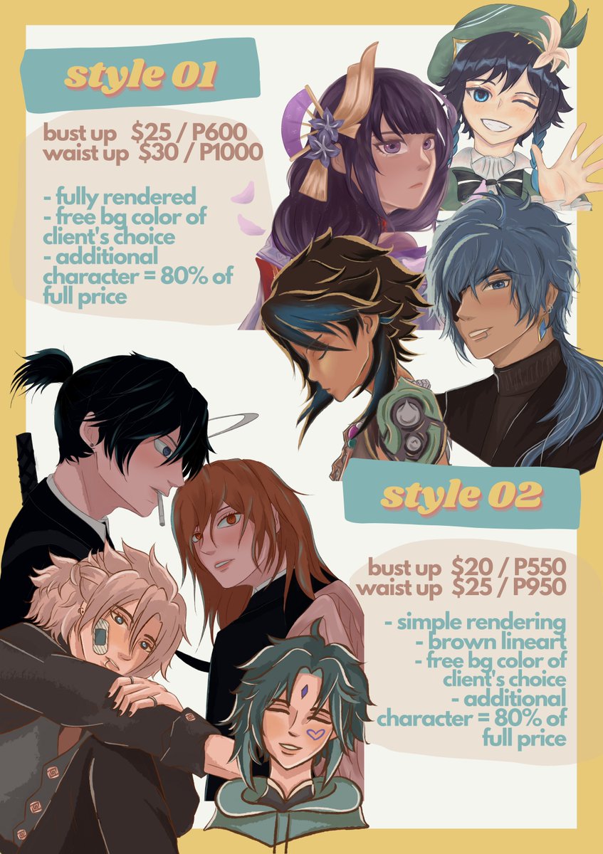🍃 COMMISSIONS OPEN 🍃

finally! if you're interested, want more samples of my art or need an inquiry, i'm only a DM away! :D

#artph #commissionsopen 