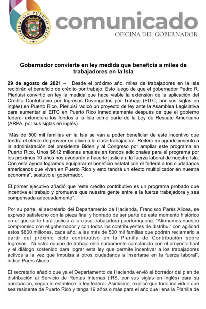 lafortalezadepr's tweet photo. [Comunicado de Prensa]  
@GovPierluisi convierte en ley medida que beneficia a miles de trabajadores en la Isla https://t.co/nCDeQZyXv0