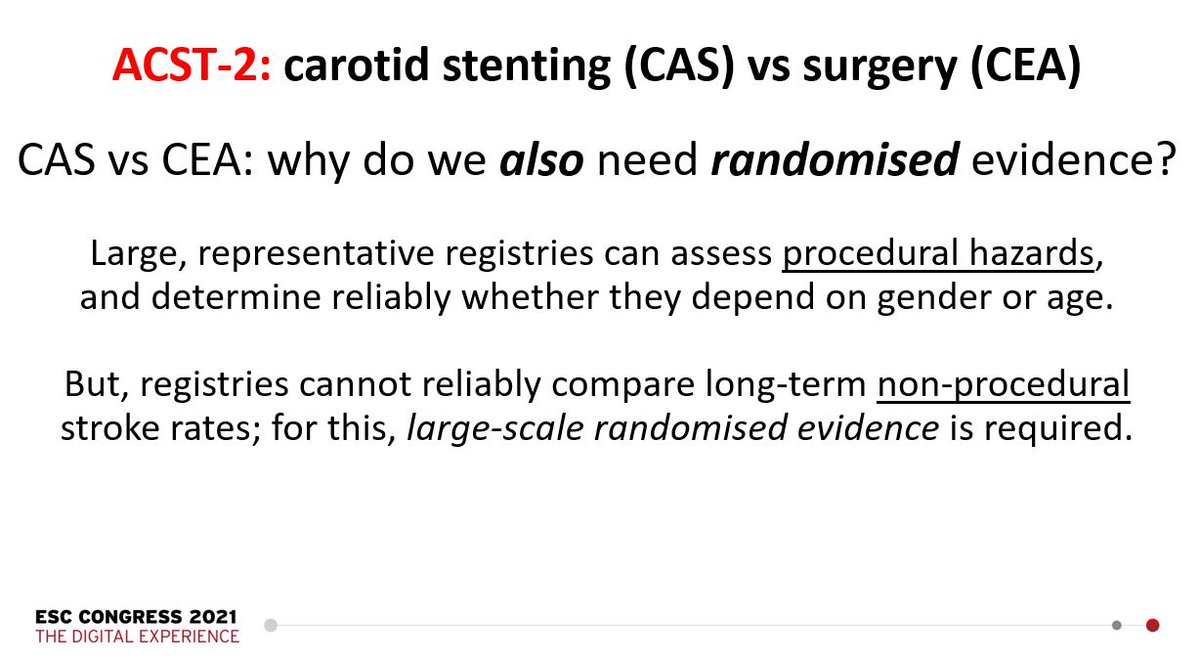 CMichaelGibson's tweet photo. Alison Halliday presents the ACST- trial - Carotid artery surgery and stenting have comparable long- term effects on fatal or disabling stroke in asymptomatic patients with severe carotid artery stenosis. Full slide deck: https://t.co/s9KcHP7aQF https://t.co/ARLvSGK1LU