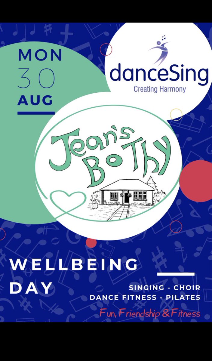 Tomorrow a day of wellbeing at Jean’s Bothy. All welcome to come along and try out some singing, dance fitness, Pilates and chair fitness. Give your well-being a boost! It all kicks off at 11am