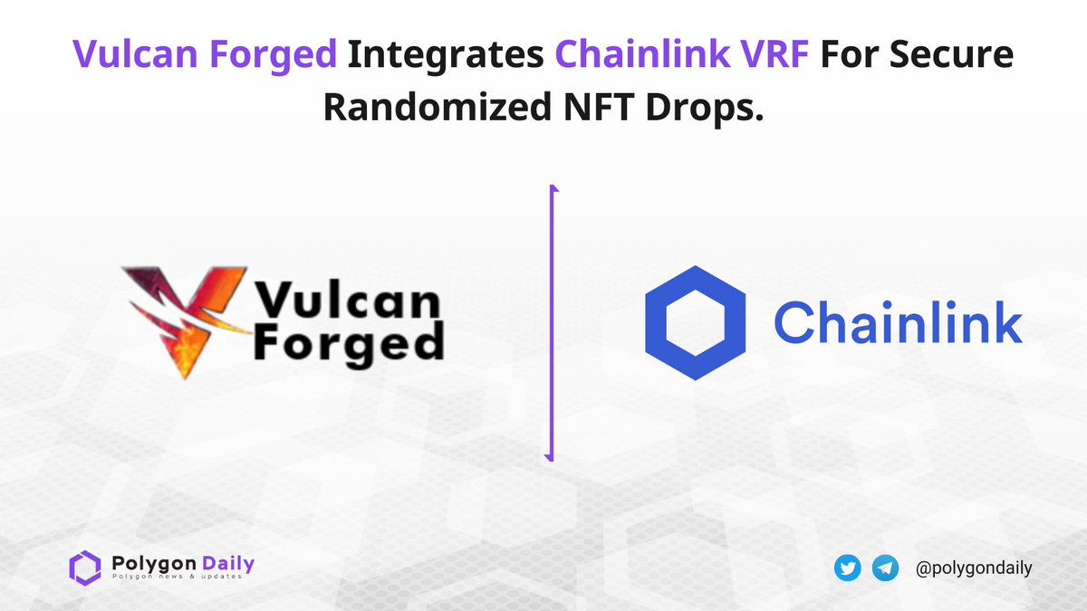 No need to wait for securely randomized #NFT drops...

As the NFT #dApp ecosystem, game studio &amp; marketplace <a href="/VulcanForged/">Vulcan Forged</a> has integrated <a href="/Chainlink/">Chainlink</a> VRF on <a href="/0xPolygon/">Polygon | POL</a> mainnet, which brings a fair weekly drop by using the $PYR fiat ramp!

👉vulcanforgedco.medium.com/vulcan-forged-…

#Polygon $MATIC