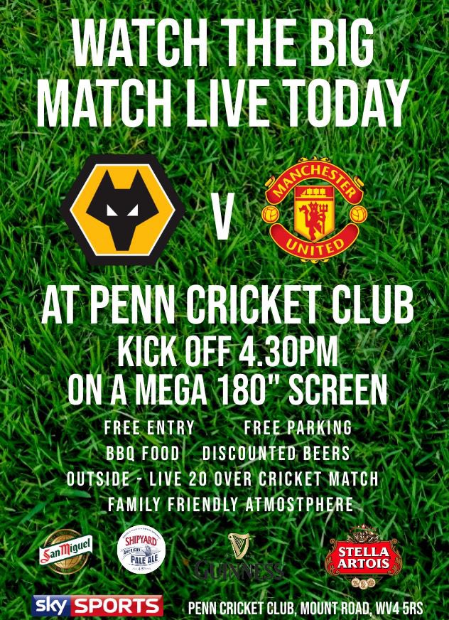 Don’t have ticket, don’t despair, we can help! Join us and watch the BIG MATCH at Penn Cricket Club. Doors open early, there is also a live cricket match on all day. Draught beers are cheaper than your local!

#WOLMUN #WWFC #Wolves