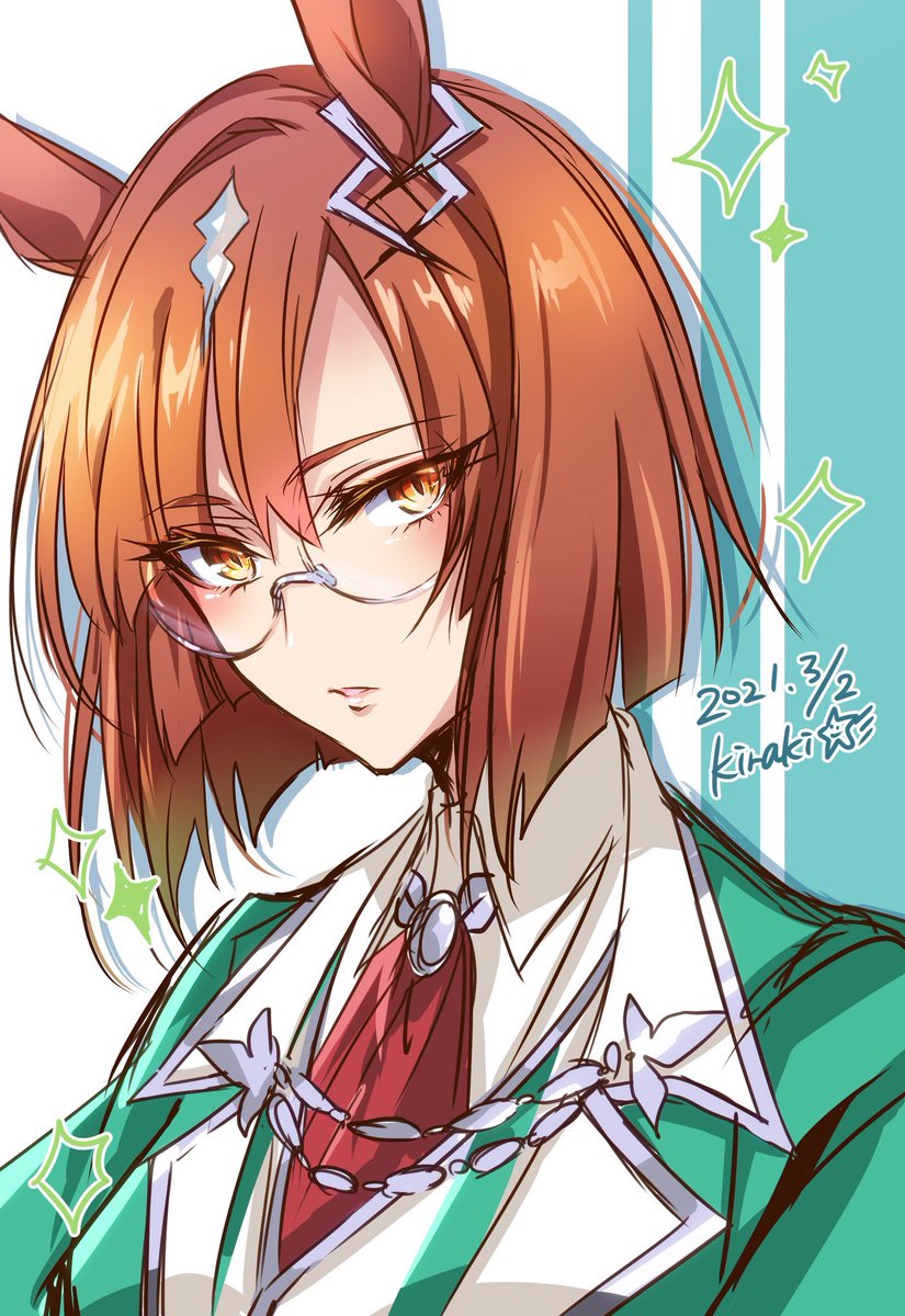 1girl solo animal ears glasses round eyewear horse ears braid  illustration images