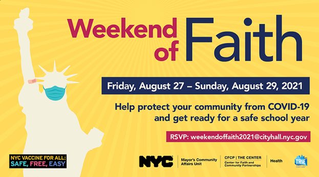 nycgov's tweet photo. It’s the Weekend of Faith in NYC! Get the facts, get the vax, and help fight back against #COVID19.
https://t.co/vrE7lBHoCo https://t.co/XeUT3Wzjp1