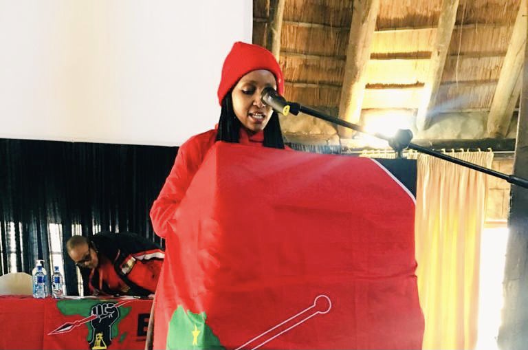 EFF_FreeState's tweet photo. [In Pictures] CCT Deployee and member of parliament Commissar @MsaneThembi presiding over Fezile Dabi’s Regional People’s Assembly currently underway in Parys, Ngwathe.

#EFFRPAs https://t.co/uufbBKQf7P