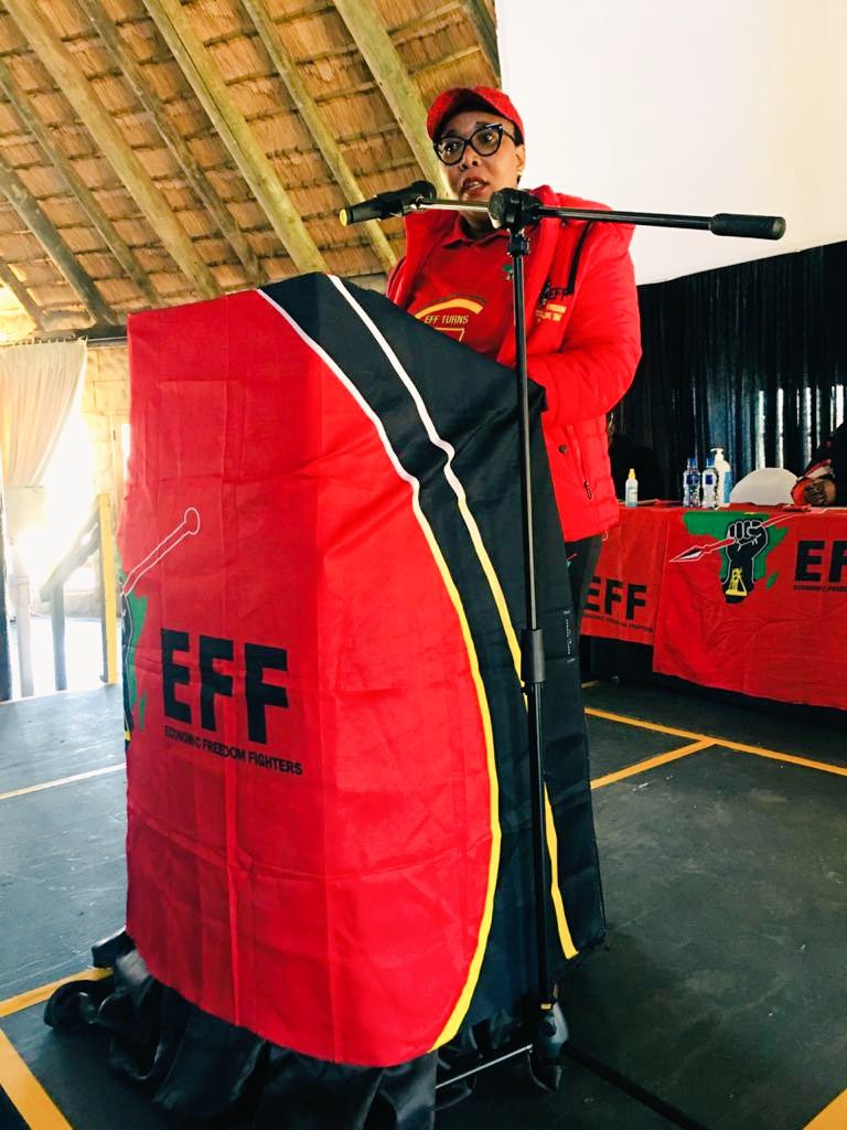 EFF_FreeState's tweet photo. [In Pictures]: The National Chairperson @veronica_mente giving a keynote address at Fezile Dabi’s Regional People’s Assembly.

#EFFRPAs https://t.co/Skv2Lw5ef4