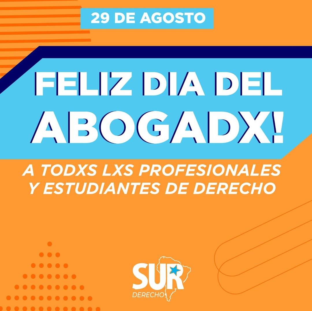 surderecho's tweet photo. ⚖ FELIZ DÌA DEL ABOGADX⚖

🎉 En este día queremos saludar y felicitar en su día a todos los profesionales del derecho y estudiantes que día a día luchan por una sociedad más justa e igualitaria.

#DiaDelAbogadx https://t.co/nXsRJjAdlK