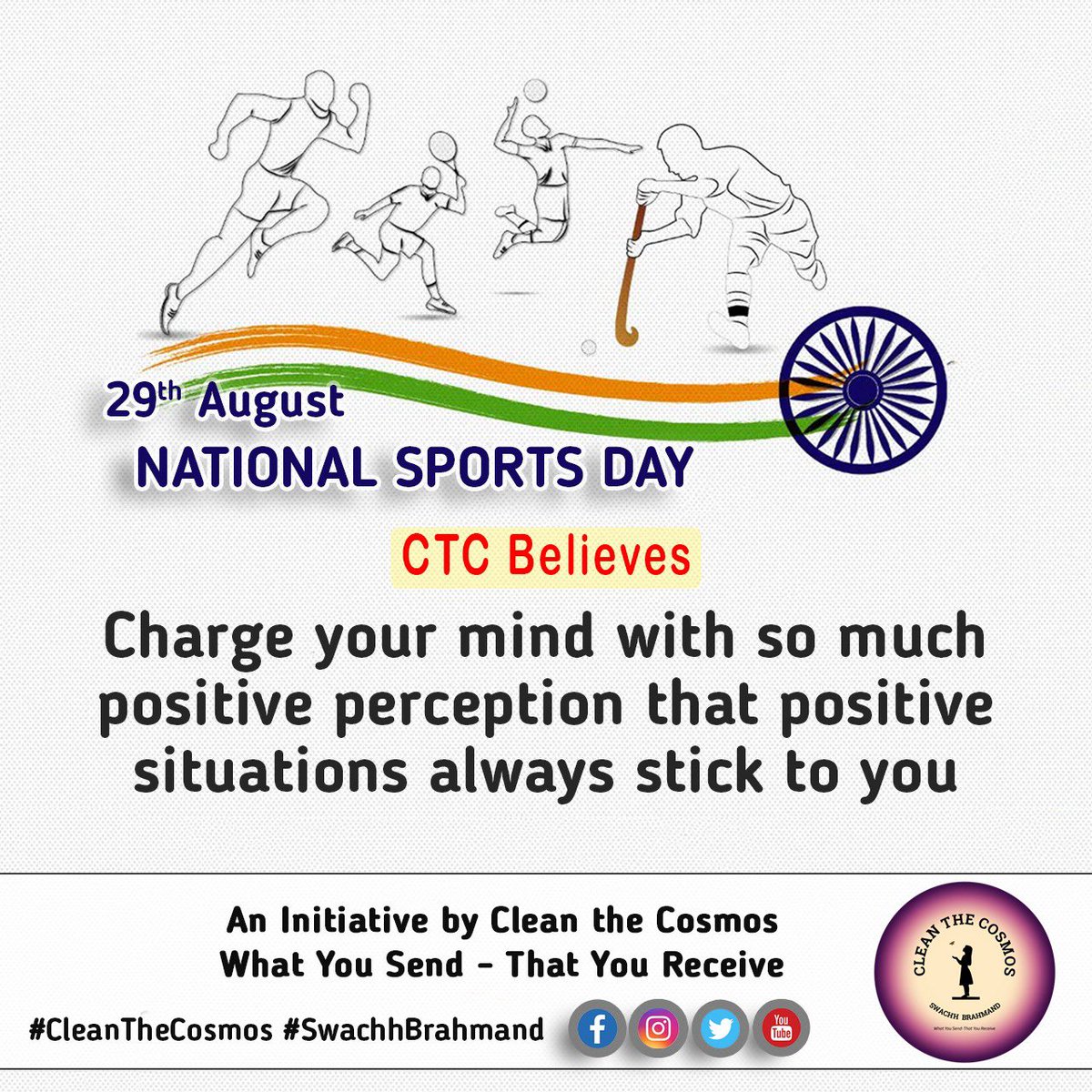 cleanthecosmos's tweet photo. Remembering the wizard of Indian hockey major #DhyanChand on his birth anniversary, wish you all a very happy #NationalSportsDay .
CTC believes, charge your mind with so much #positiveperception that positive situation always stick to you.
#hockey #29thaugust #ctcbelieves https://t.co/B8QaFACrgY