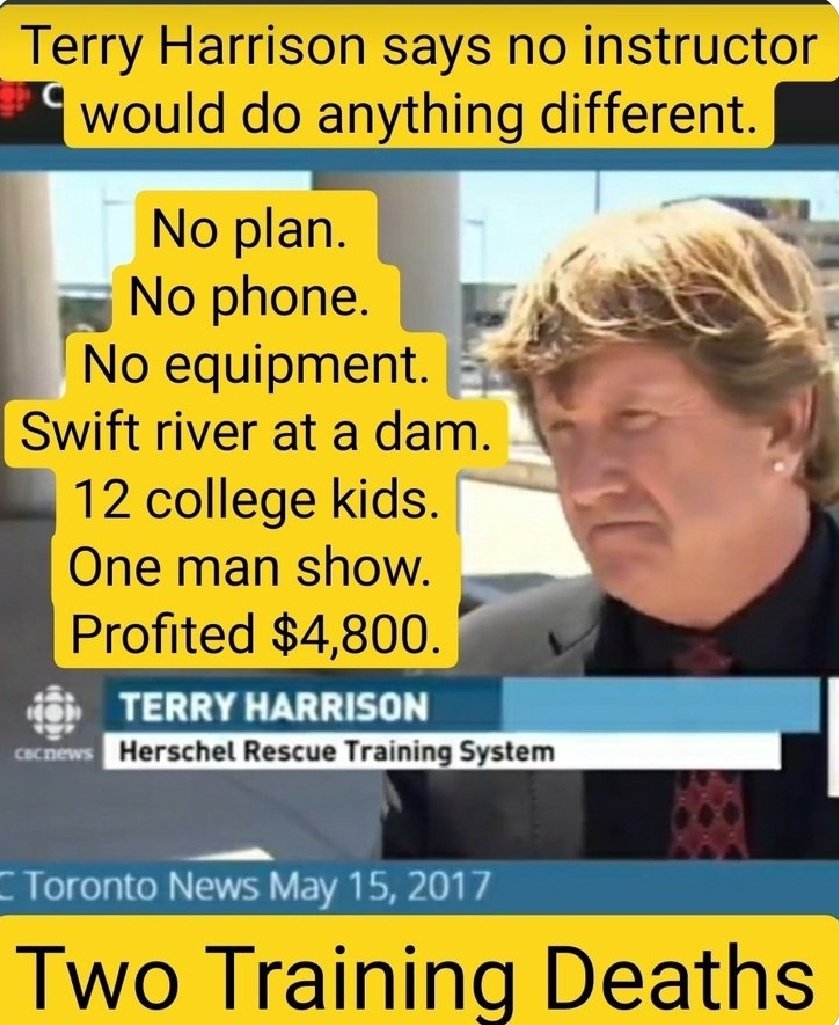 WhistleblowerTJ's tweet image. "Demonstrate Managing Resources in a Rescue Incident"
#NFPA1006 #FAIL 🚨
Don't confuse bullying with whistleblowing. Both men drowned because "Master Instructor" @herschelrescue is incompetent, fake, and reckless. 🏴🏴

@ONFireMarshal @jonpeggOFMEM
#ChargeTerryHarrison2021 💰🐍