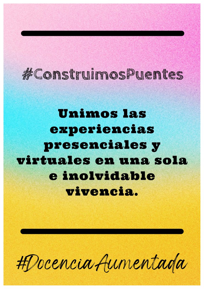 d_aumentada's tweet photo. Para #DocenciaAumentada lo importante es promover experiencias de #TransformACCION significativas @carinalion @corirogovsky @mteUBA #mteUBA
#YoProtagonizoLaExperiencia 
#YoPracticoConTecnología 
#YoConstruyoPuentesEducativos https://t.co/vnrhIoyEiA
