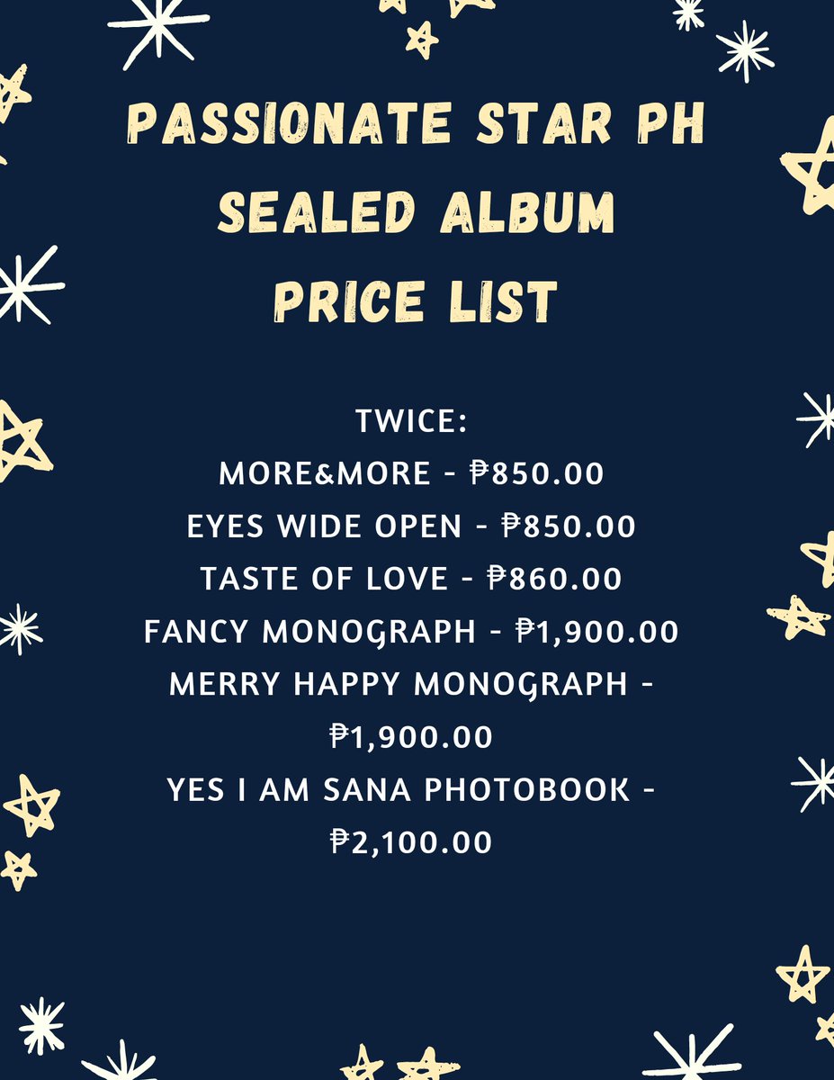 JMkcollections's tweet photo. #Passionate_GO | WTS | LFB | PH ONLY | Help RT

✨ #TWICE ALBUM SALE ✨ 

𝐓𝐖𝐈𝐂𝐄 𝐒𝐄𝐀𝐋𝐄𝐃 𝐏𝐑𝐄𝐎𝐑𝐃𝐄𝐑 𝐀𝐋𝐁𝐔𝐌𝐒

✨ Price: ALL IN + LSF
✨ Normal ETA
✨ DOO &amp; DOP: 09-26-21
✨ Shopee checkout
✨ Orders 5 and up: free shipping

Order Form:
https://t.co/g19kocn4dE https://t.co/sFOUiZxCrw