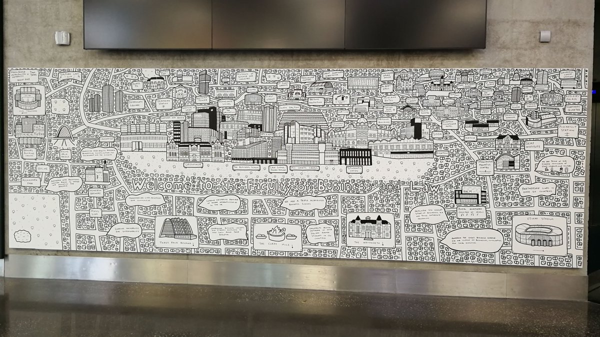 A stunning new mural has been commissioned within the Business School!

The mural brings to life our campus centered around the wider city of Manchester. Can you spot any of your favourite places?

Thank you <a href="/DaveDraws_/">Dave Draws</a> for your amazing work! 😍 #ManMetUni