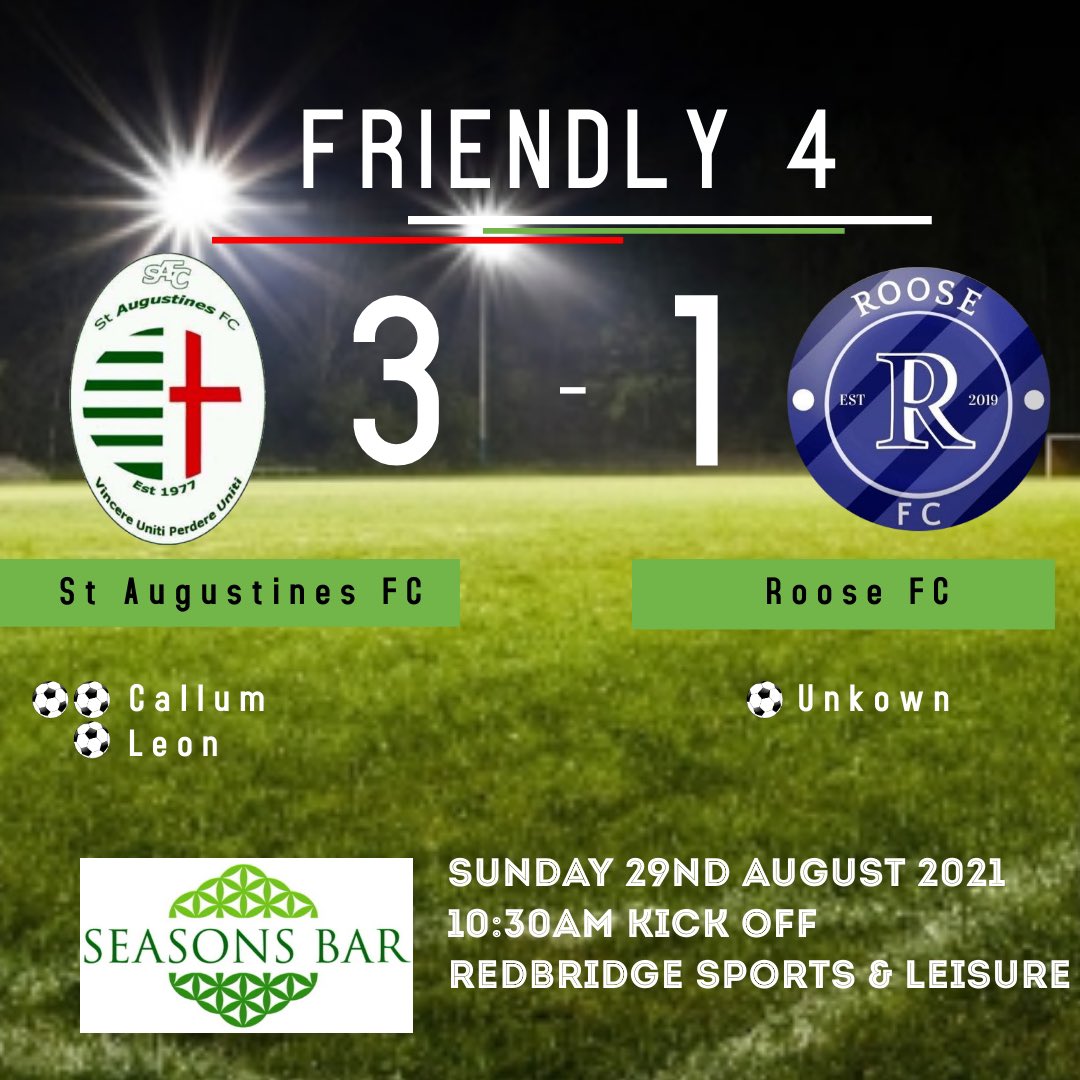 StAugustinesFC's tweet photo. A very good 3-1 win against @RooseFc this morning😍 Looked very comfortable on and off the ball after an early brace from Callum and didn’t let them get back in the game. 2 wins &amp; 2 draws going into our final friendly next week before the season begins💪🏼 UTS🟢⚪️ https://t.co/MfJ3jDBOSC